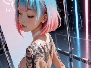 Cyberpunk girl marche en string sexy par IA