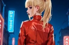 Blonde en mini jupe sexy qui se déhanche par IA