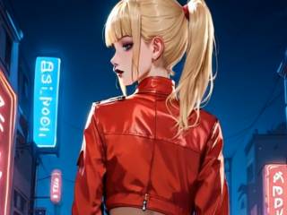 Blonde en mini jupe sexy qui se déhanche par IA