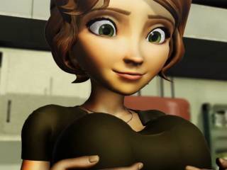 Cass Hamada joue avec ses gros seins en 3D