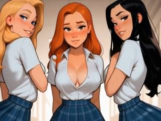 Trois filles ecchi dansent en mini-jupe par IA