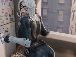 Focus sur les belles fesses de Black Cat qui twerk