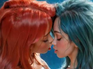 Deux filles se bécotent sous l’eau par IA