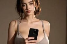 Jolie fille sportive s'exhibe sur son lit par IA