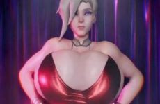 Mercy d'Overwatch en robe avec des gros seins