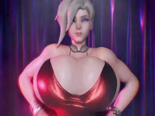 Mercy d'Overwatch en robe avec des gros seins