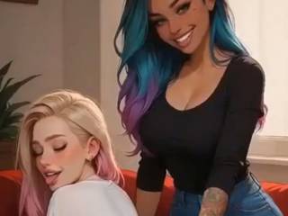 Deux filles se caressent par intelligence artificielle