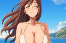 Elle caresse ses gros seins à la plage par IA