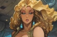 Guerrière blonde seins nus sexy par IA