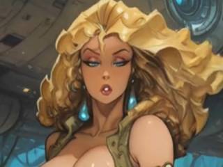 Guerrière blonde seins nus sexy par IA