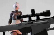 Yorah 2B fait du tir en string dans Nier: Automata