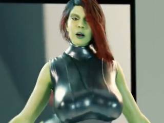 Gamora admire son string dans le miroir en 3D
