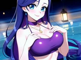 Jolie nana aux gros seins à la piscine par IA