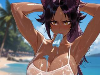 Yoruichi Shihouin remue ses gros seins dans Bleach TYBW