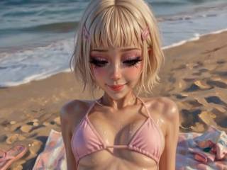 Blonde sexy en bikini qui nous aguiche par IA