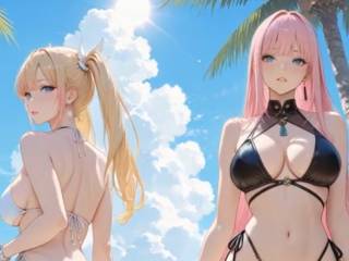 Deux nanas défilent en bikini sexy par IA