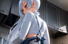 Elle remue ses grosses fesses dans la cuisine par IA