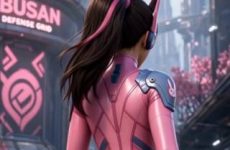 D.Va dans sa combinaison rose moulante par IA
